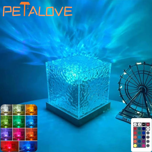 Dynamic Aurora Northern Lights Water Ripple Projector Night Light 17 Colors Flame Crystal Lamp for Living Room Study Bedroom