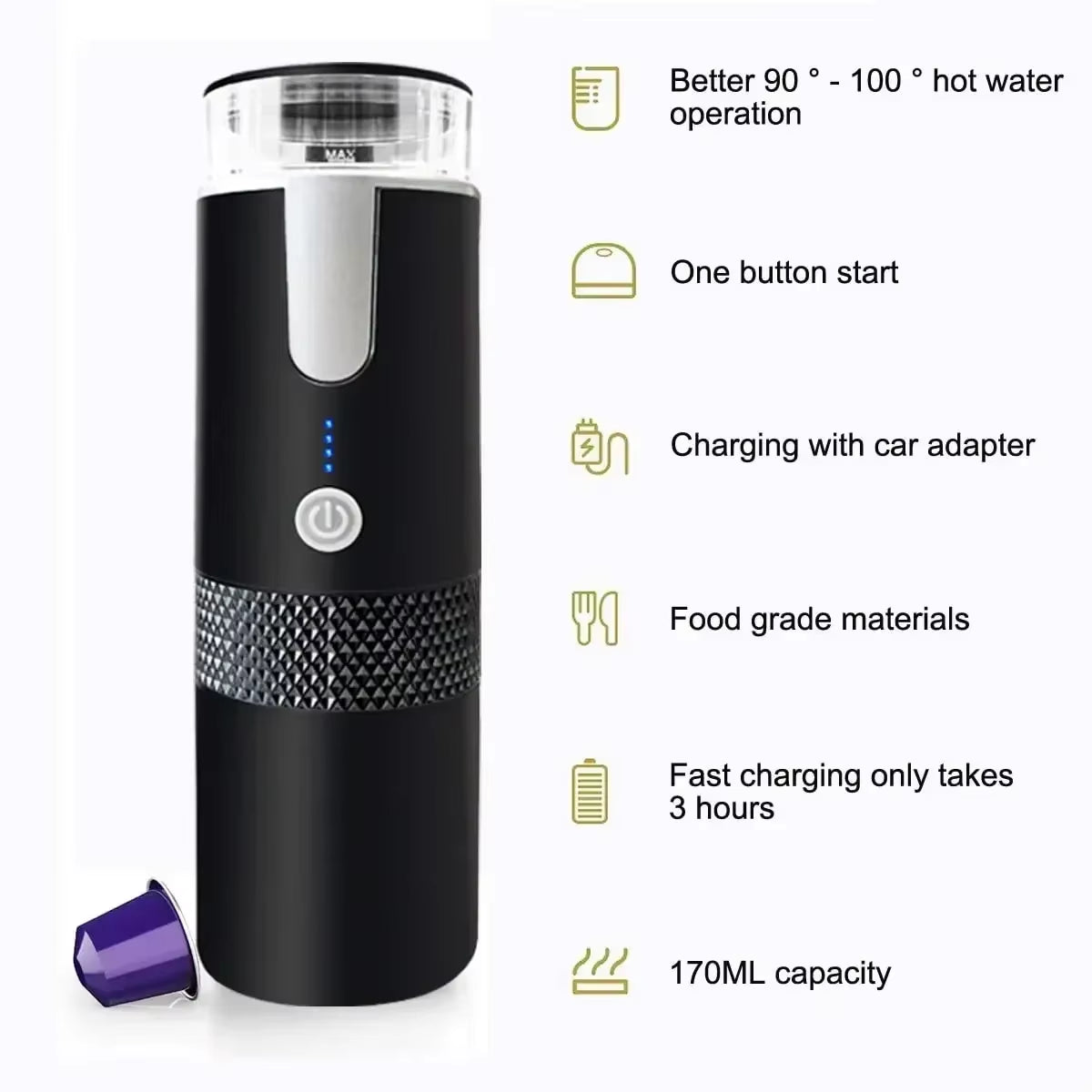 Portable Capsule Coffee Maker Electric Coffee Brewer for Ground Coffee and KCUP Capsule Coffee without Heat Function