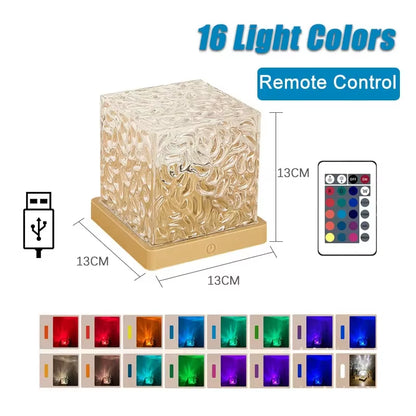 Dynamic Rotating Water Ripple Projector Night Light 16 Colors Flame Crystal Lamp for Living Room Study Bedroom Dynamic Rotating