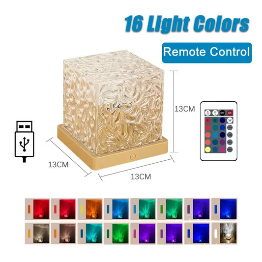 Dynamic Rotating Water Ripple Projector Night Light 16 Colors Flame Crystal Lamp for Living Room Study Bedroom Dynamic Rotating